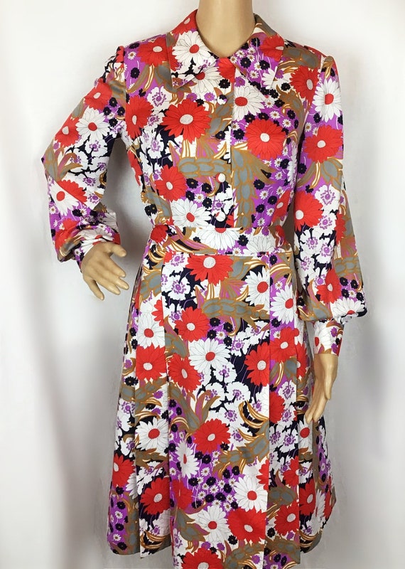 Vintage 60s 70s Mod Hippie Psychedelic Floral Dai… - image 2