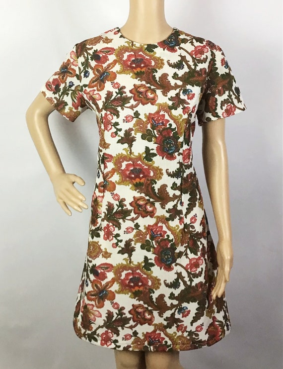 Vintage 1960s Mod Hippie Floral Carpet Tapestry Print Mini Shift Dress Medium large Etsy Canada