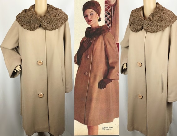 Vintage Early 1960s Mid Century Pin Up Beige Tan … - image 1