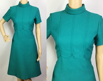 Vintage 1960s Designer Peggy French Couture Label Mid Century Mod Green Dress Small-Medium