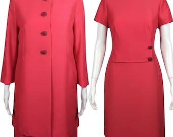 Vintage 1960s Peggy French Couture Pink Shift Dress & Coat Suit Set Small-Medium