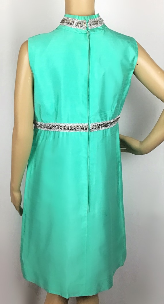 Vintage 1960s Mod Turquoise Mint Green Silver Seq… - image 9