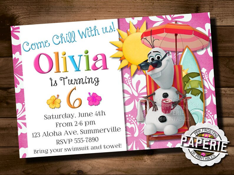 summer frozen printable olaf invitation custom frozen etsy