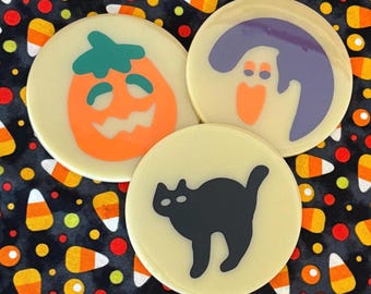 Pumpkin, Ghost, and Cat Cookie Halloween Resin Coasters