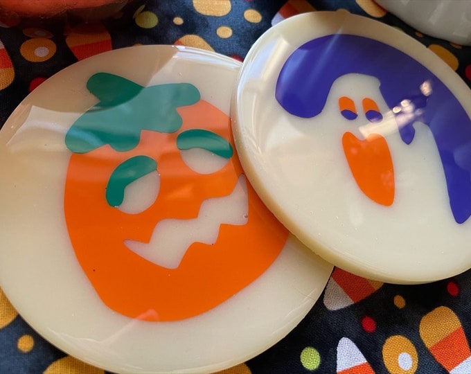 Pumpkin and Ghost Cookie Halloween Resin Coasters