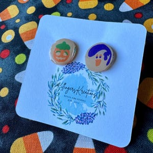 Pumpkin and Ghost Cookie Halloween Stud Earrings