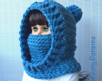 Crochet Patterns * BOSTON HOODED COWL * Instant Download Pattern # 483 * baby toddler child teen adult sizes * bulky * easy