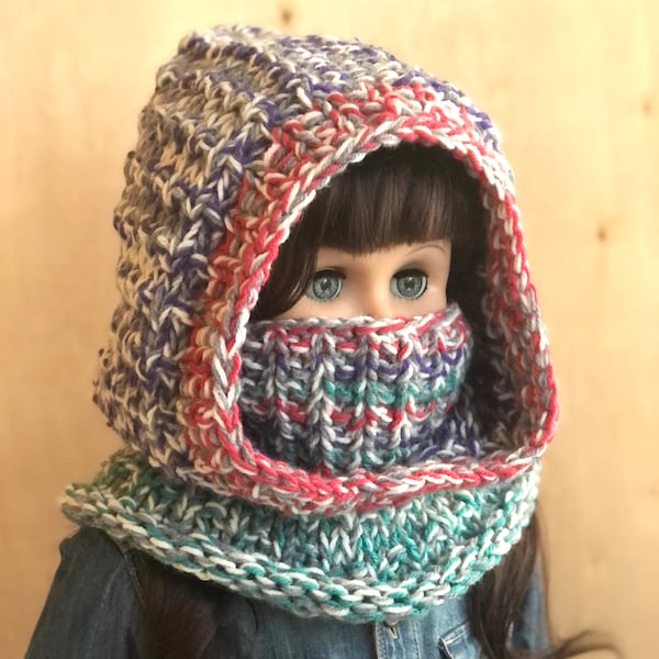 Patron de tricot - TAHOE HOODED COWL - téléchargement immédiat n° 548 - tailles pour bébés tout-petits, enfants et adolescents - super volumineux avec de la laine peignée