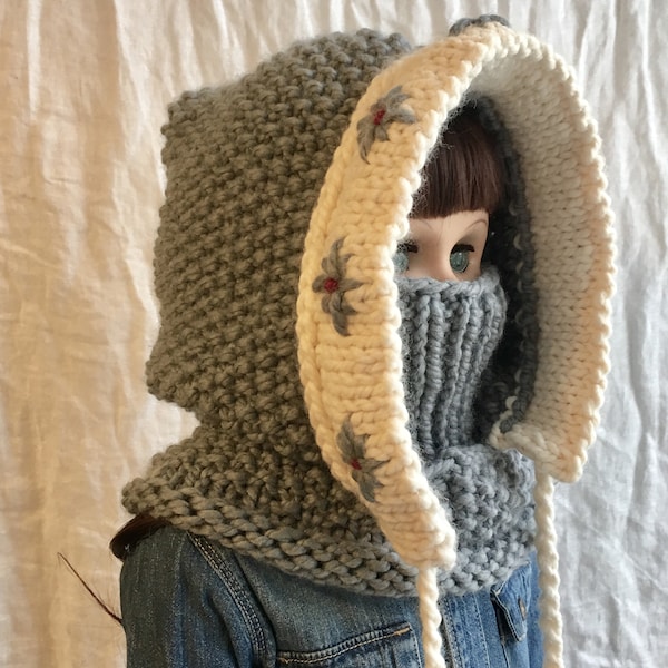 Knitting Pattern- BERGEN HOODED COWL - Instant Download Pattern #532 - baby toddler child teen adult sizes - super bulky