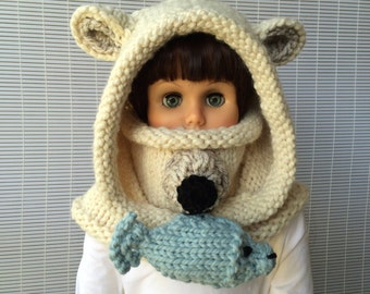 Knitting patterns * Polar Bear Hooded Cowl * Instant download Pattern #478 * baby toddler child teen adult * bulky * fast and easy