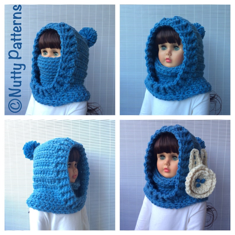 Crochet Patterns BOSTON HOODED COWL Instant Download Pattern 483 baby toddler child teen adult sizes bulky easy image 2