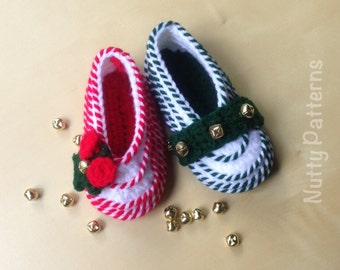 Crochet Patterns * Christmas * Candy Cane Shoes * Babies and Toddlers * Instant Download Pattern # 445 * Easy * Jingle Bells *