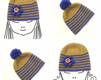 Crochet Patterns * SIDNEY BEANIE HAT * Instant Download Pattern # 514 * baby toddler child teen adult big adult sizes * easy * unisex * pdf