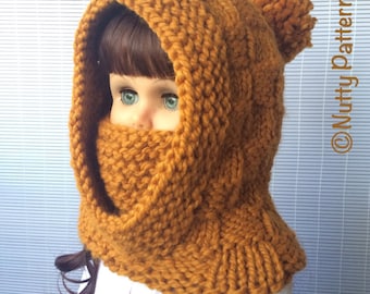Knitting Pattern * DAKOTA HOODED COWL * Instant Download Pattern #474 * baby toddler child teen adult * bulky fast and easy