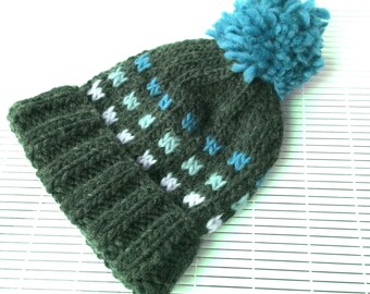 Knitting Pattern * Leman Beanie Hat * Instant Download pattern #470 * Colorwork * bulky * pompom * newborn baby toddler child teen woman