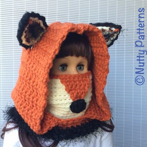 Crochet Patterns * Fox Hooded Cowl * Instant Download Pattern # 484 * baby toddler child teen adult sizes * super bulky yarn * easy