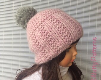 Knitting pattern * Taylor Beanie * Instant Download pattern #469 * Fast and easy * pompom * newborn baby toddler child teen woman sizes