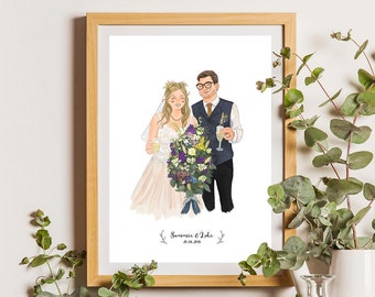 Custom Wedding Couples Portrait - Personalised Digital Illustration - Unique Gift