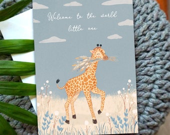 Welcome to the World - New Baby Greetings Card - A6 Cute Pastel Giraffe