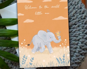 Welcome to the World - New Baby Greetings Card - A6 Cute Pastel Elephant