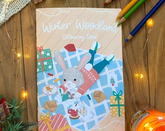 Colouring Book - Winter Woodland Festive Animals - A5 book with 8 Christmas Scenes to Colour & Two Activities