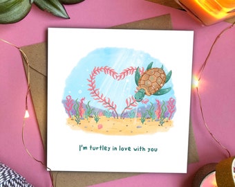 I’m Turtley in love with you - Square Valentine’s Day Card Love Letter - Cute Animal Turtle Tortoise Greetings Card