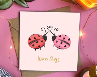 Love Bugs - Handmade Square Valentine’s Day Engagement Anniversary - Cute Animal Insects Greetings Card Love Letter