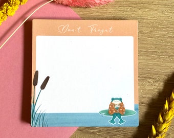 SECONDS - Don’t Froget Memo Block Note Pad - Handmade Square Non-Stick Small List Pad - Cute Frog Autumn Stationery - 30 Sheets