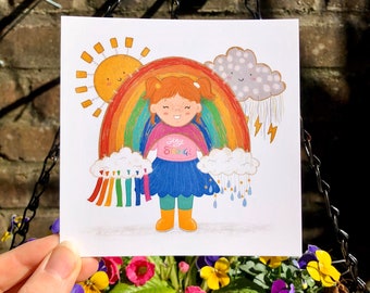 Stay Strong Square Postcard Print - Spread the Rainbow digital Illustration