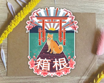 Shiba Inu in Hakone, Japan Sticker |  Die-cut Glossy Paper Illustration