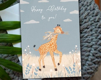 Happy Birthday To You - Greetings Card - A6 Cute Pastel Giraffe