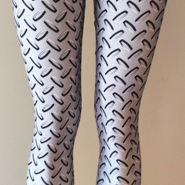 Sale 50% Off!! - Soul Trend Womens Leggings/Tights/Printed Nylon Spandex Stretch Fabric/Grey Pressed Metal Print Size 8, 10 New