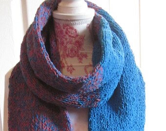 Turquoise raspberry 2 layers polyester chunky thick long tassel muffler/blue pink scarf/handmade in Canada