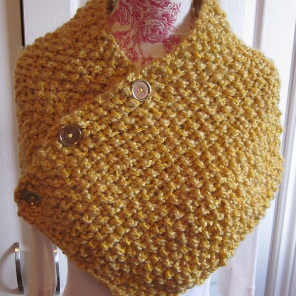 S - M size mustard knitted collar with buttons/yellow neck shoulder warmer/cozy soft cowl/handmade in Canada/knit accessories