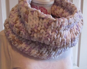 Little Lilac Dove 2 layers chunky thick basic pattern cozy polyester cowl/knitted neck warmer/infinity scarf/knit accessories/Made in Canada