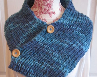 Blue super soft buttons small size collar/neck shoulder warmer/knit accessories/made in Canada