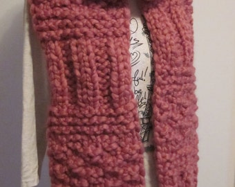 Dreamy pink chunky thick double faces irregular sides wool muffler/long tassels scarf/knit accessories