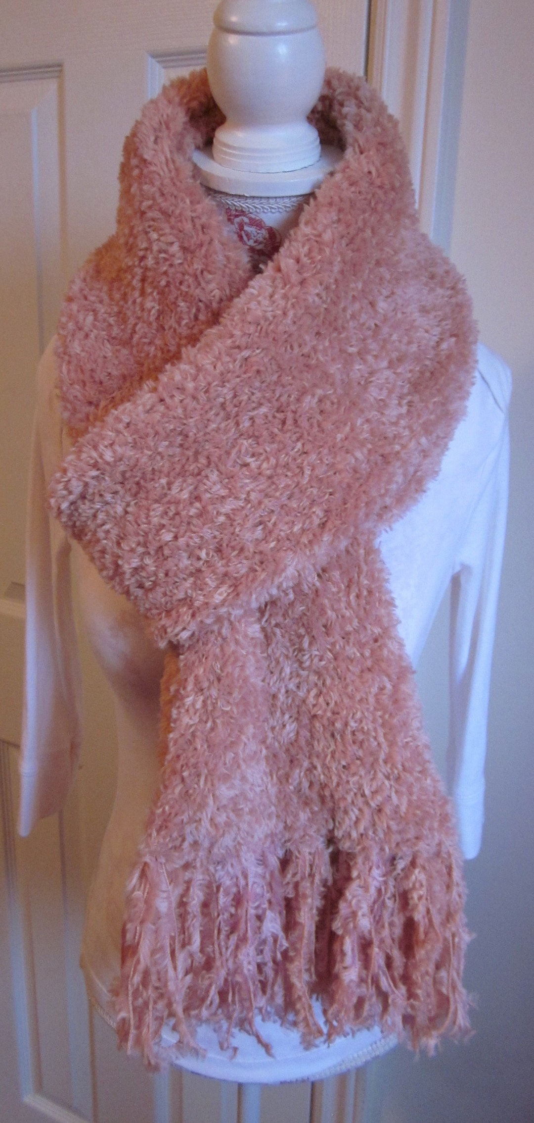Dusty Pink Faux Fur Double Layer Chunky Thick Tassels Long Muffler ...