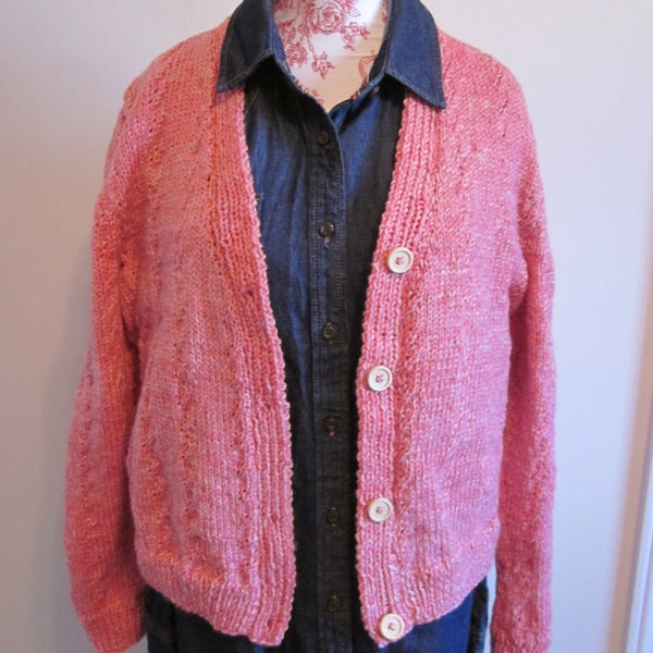 Pink cardigan with buttons/women v neck sweater/knit tricotes/ long sleeves coat/tunic