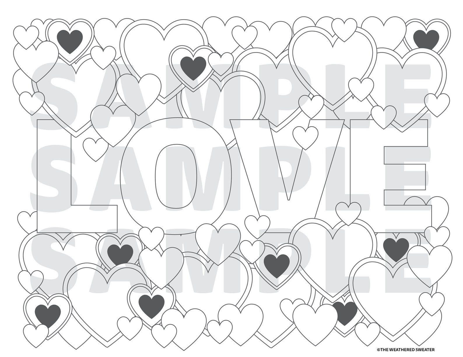 Love and Hearts Printable Digital Download Detailed Coloring Page ...