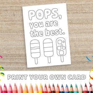Pops Vatertag oder Geburtstag Eis am Stiel druckbare digitale Malvorlage und DIY-Grußkarte