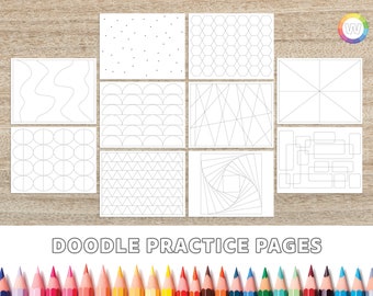 Peut inclure: Un ensemble de 10 pages de pratique de gribouillis imprimables présentant divers motifs géométriques, notamment des cercles, des triangles, des hexagones et des lignes. Ces pages sont parfaites pour s'entraîner au dessin et améliorer la coordination œil-main.