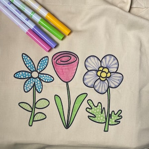 Color or paint your own flowers organic cotton tote bag