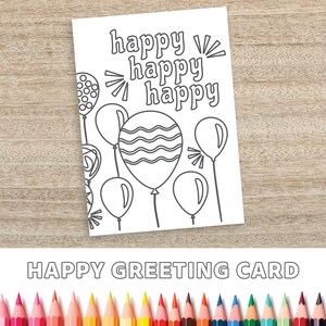 Coloriage et carte de voeux à imprimer Happy happy happy en téléchargement numérique
