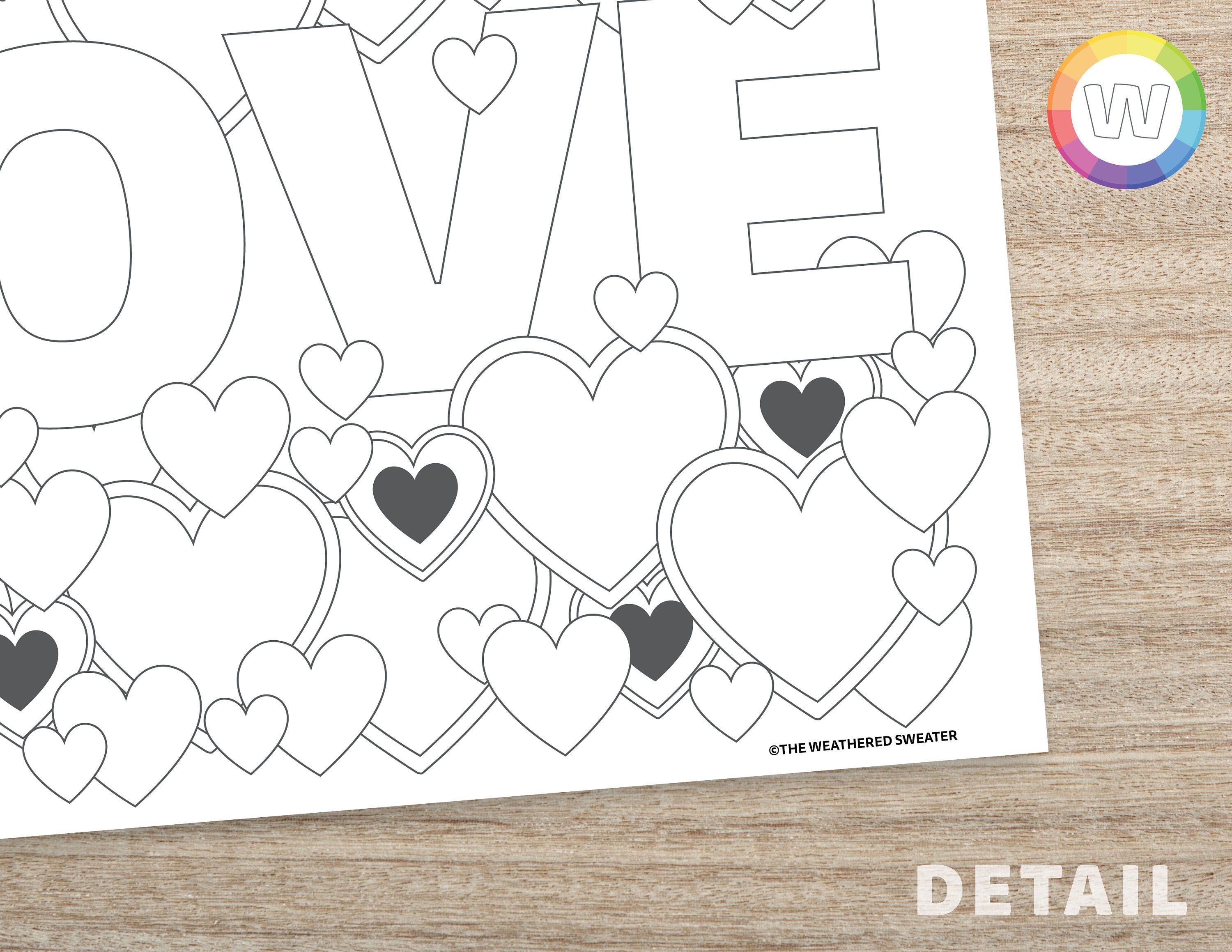 Love and Hearts Printable Digital Download Detailed Coloring Page ...