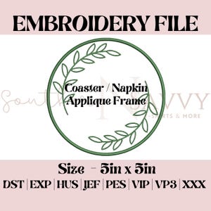 Leaf Circle 5x5 Coaster & Napkin Appliqué Embroidery File | Instant Download | In the Hoop | Machine Applique | dst jef pes vp3 xxx exp
