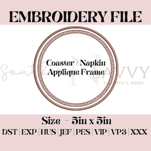Rope Circle 5x5 Coaster & Napkin Appliqué Embroidery File | Instant Download | In the Hoop | Machine Applique | dst jef pes vp3 xxx exp