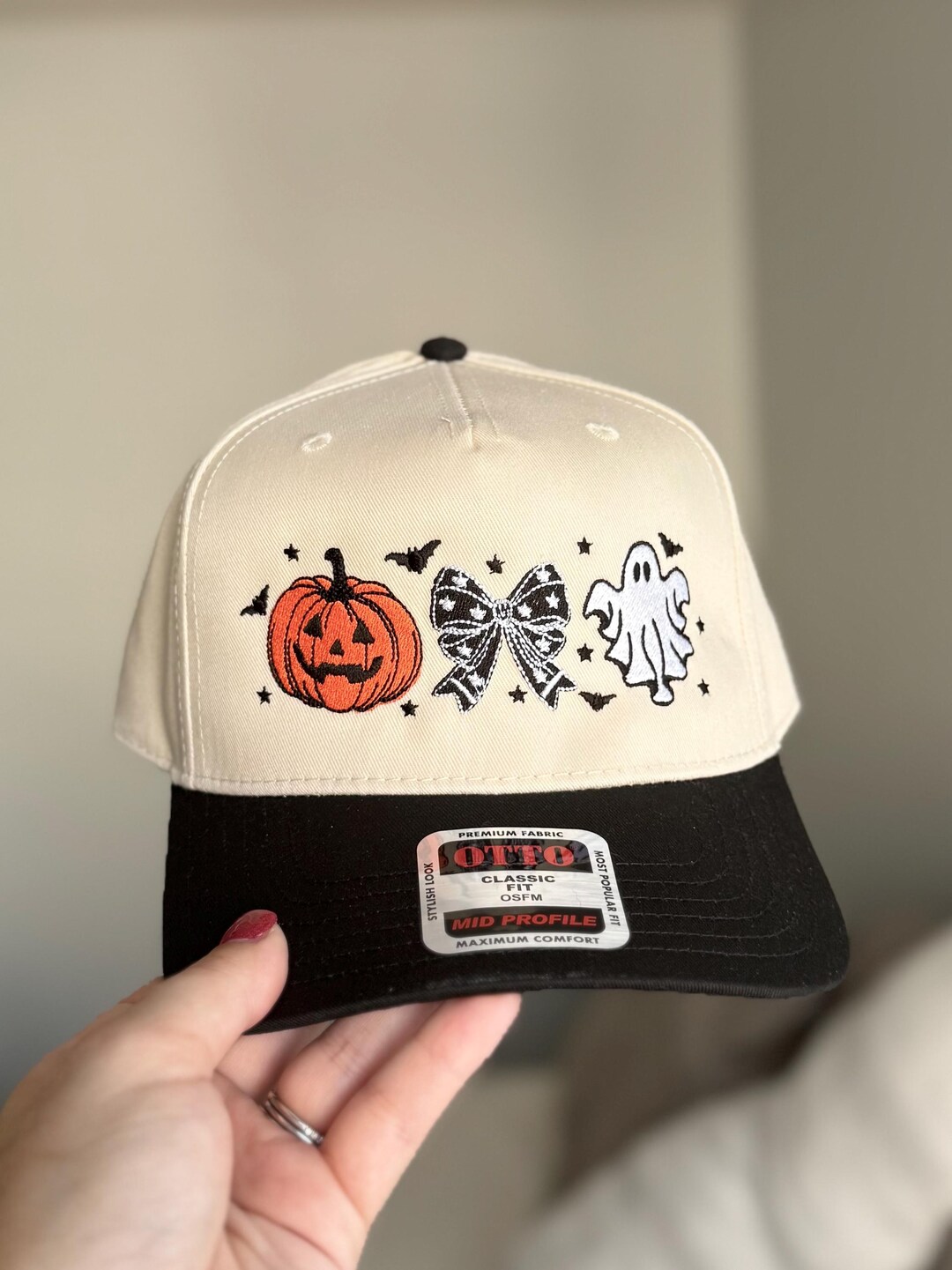 Embroidered Halloween Baseball Cap: Pumpkin Ghost Two-tone Snapback - Etsy