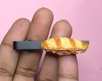 Handmade polymer clay miniatures, unique tie bar, tie clip, sub sandwich, realistic miniatures, tiny food, miniature food, gifts for men