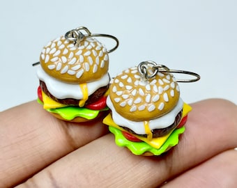 Bob’s burgers earrings, burger earrings, food jewelry, fake food earrings, polymer clay jewelry, handmade earrings, unique gifts